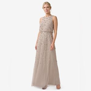 Adrianna Papell Halter Blouson Embellished Gown, Marble NWT